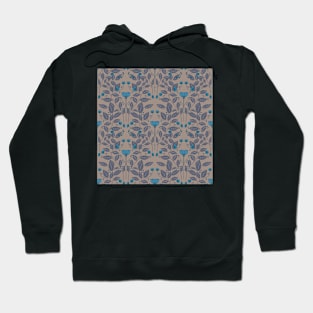 William Morris inspired pattern, floral pattern, autumn flowers in blue Hoodie